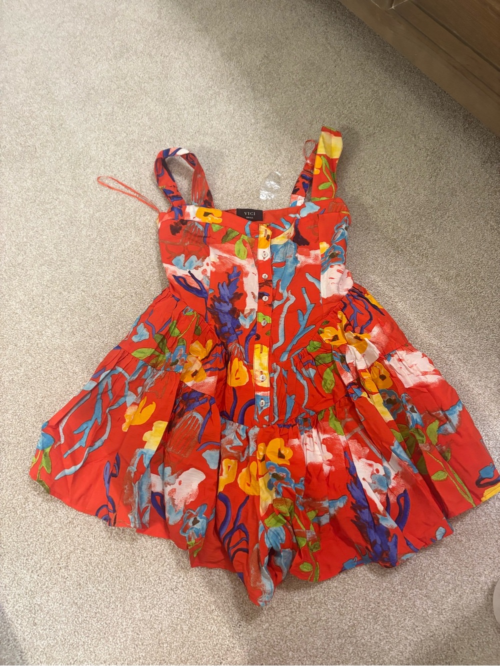 Vici Red Floral Romper with Multicolor Print